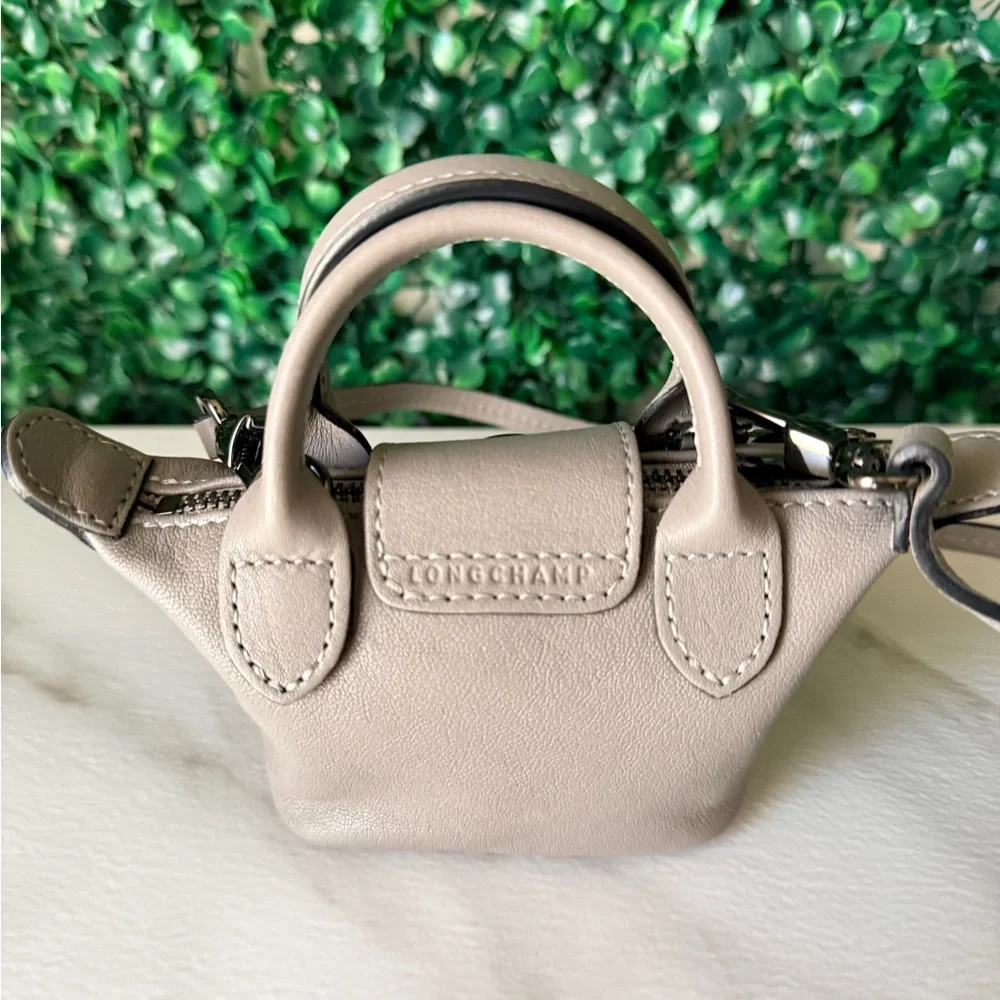 Longchamp Leather Gray Mini Handbag Crossbody Bag Charm - Picture 2 of 8